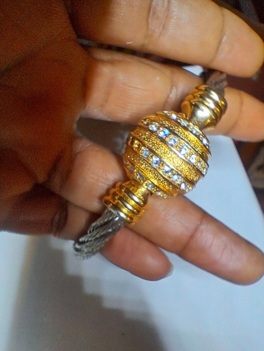 Two-Tone Twisted Cable Statement Cuff Bracelet with Rhinestone Accents